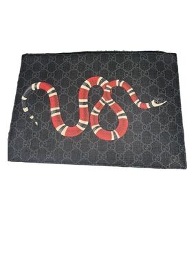 Gucci Black GG Canvas Pouch with Red and White Snake